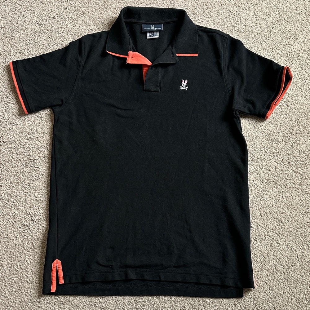 Psycho Bunny Black Polo with Orange Highlights
